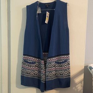 American Living Blue Knit Top with Patterned Hem